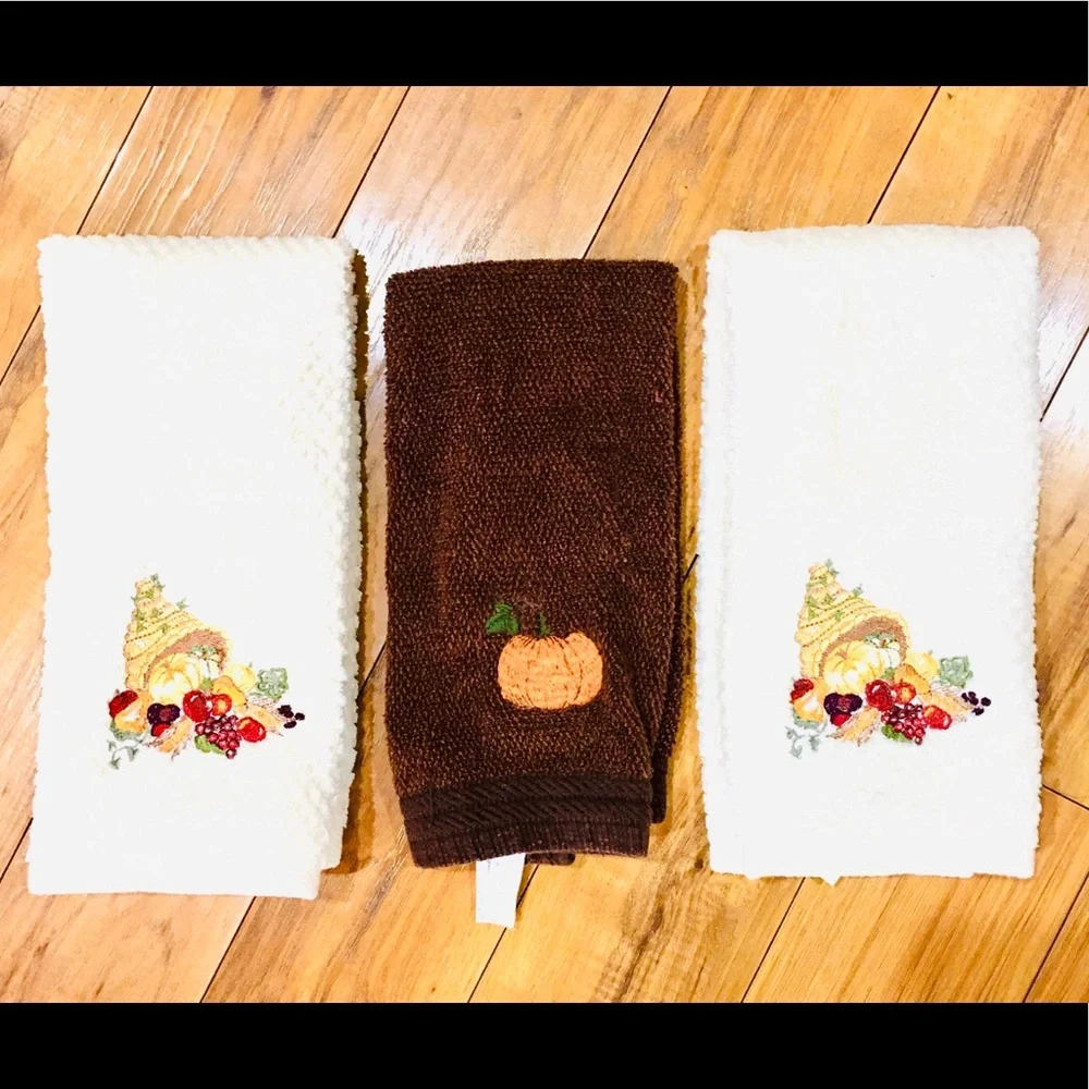 Pumpkin Halloween October harvest kitchen towels set — farmhouse home de…